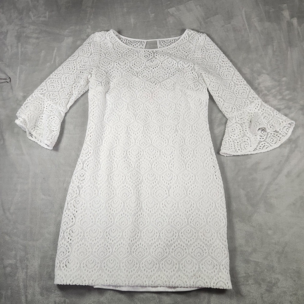 Lilly Pulitzer White Lace Shift Dress Ruffle Sleeve M Coquette Coastal Chic